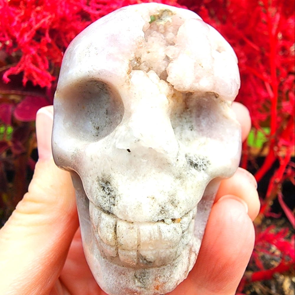 Pink Amethyst with Druzy Skull